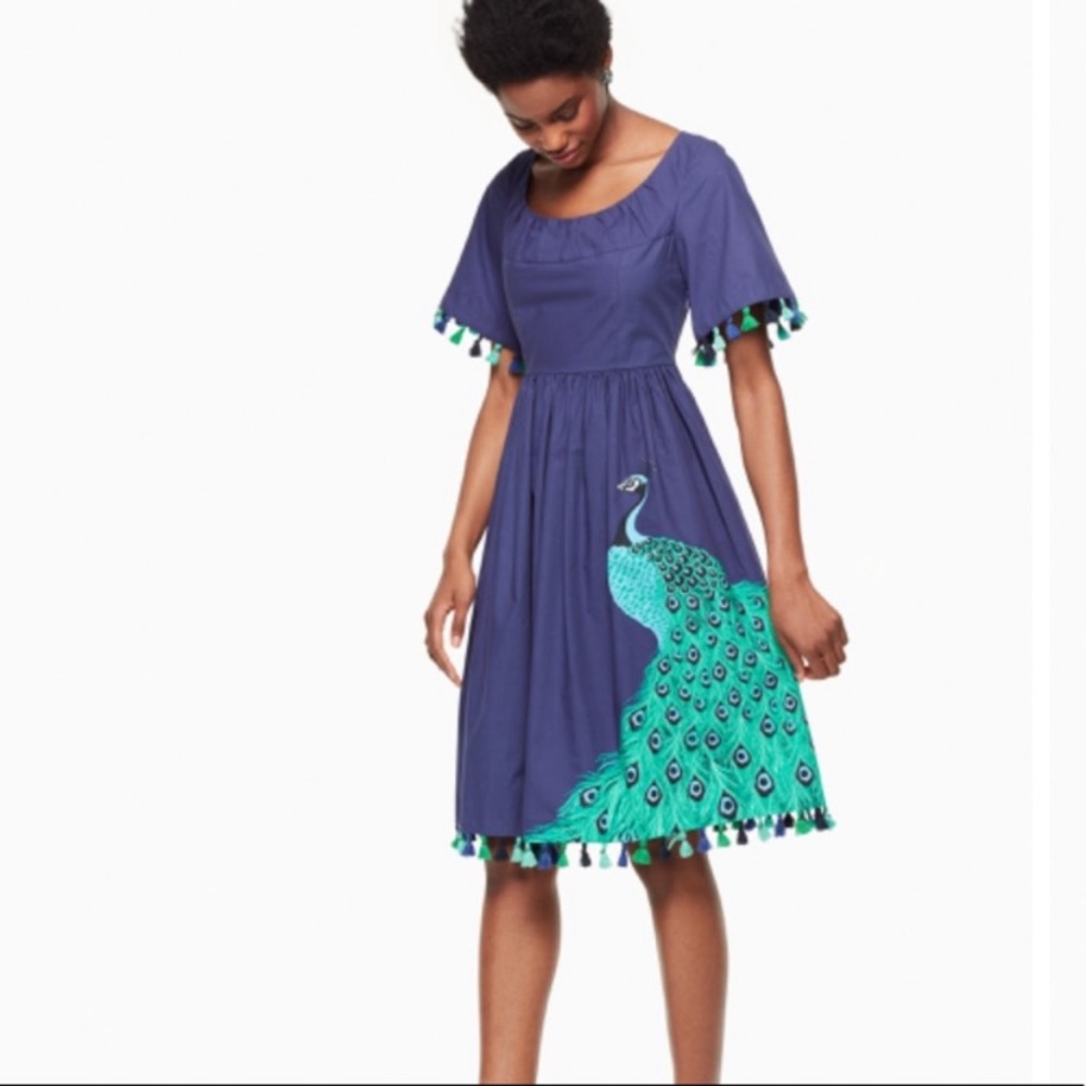 KATE SPADE PLUME POPLIN PEACOCK DRESS sz 2